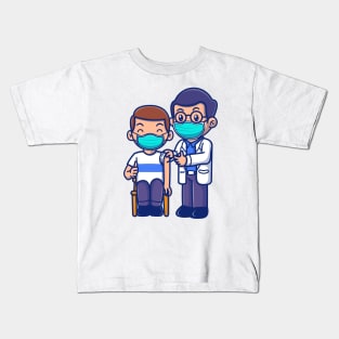 Cute Doctor Injecting Male Patient Cartoon Kids T-Shirt